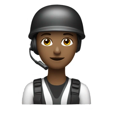 operator dressed in black with a milatary helmet, without glasses, wearing a headset, ready to respond to alerts, preferably white female sticker