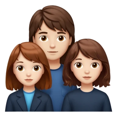 Two girls and a boy. Girl one has long, wavy, light to reddish-brown hair with bangs. Girl two has a dark-colored bob haircut. The boy has wavy, tousled, light to reddish-brown hair with a right side parting. sticker