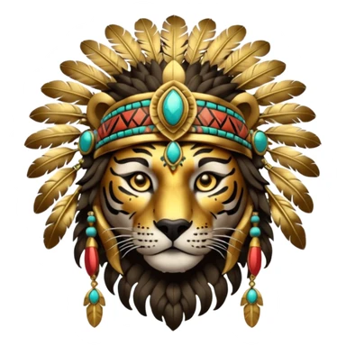 Aztec tiger warrior with elaborate feathered headdress sticker