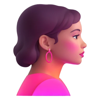Girl in profile view with curved silhouette, transparent glass style, bright pink gradient, with highlights and shadows, minimalist design sticker