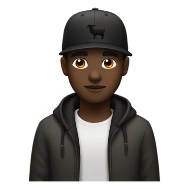 a sightly dark skinned boy with a low taper fade and black hair and a black cap and a goat beard and a brown roll in mouth sticker