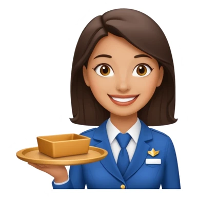 A female professional flight attendant holding a service tray, sticker
