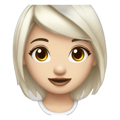 Frontal view curvy emo girl sits white skirt striped stockings hands up sticker