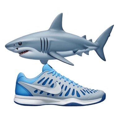 shark at the seaside, blue Nike tennis shoes on its fins sticker