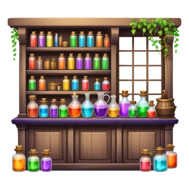 Magical fantasy shop with potions, spell books, and enchanted items sticker