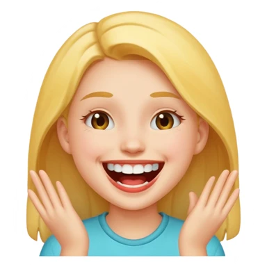 Laughing emoji of a girl and gap between the upper two teeth sticker