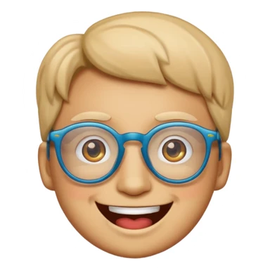 cartoon emoji sticker with a smiling face wearing glasses, colorful and cheerful, no text, suitable for WhatsApp and Instagram sticker