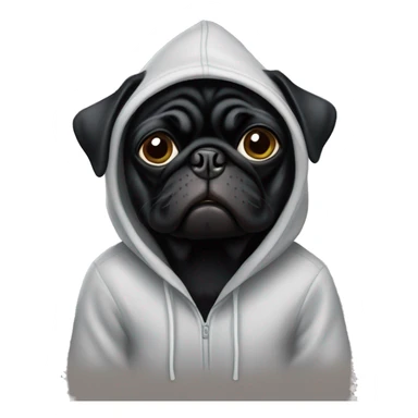 Black pug wearing a hoodie sticker