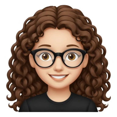 white teen girl with long brown curls, hazel eyes, and black frame glasses sticker