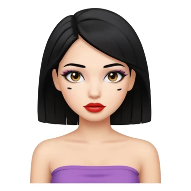 Girl with straight black hair and full face make up with lipliner wearing a tube top sticker