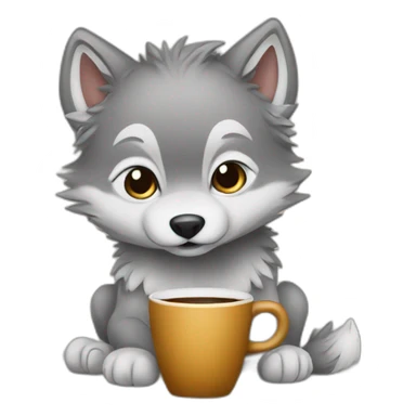 baby wolf drinking coffee sticker