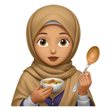 a woman wearing a pashmina hijab is eating while holding a spoon sticker