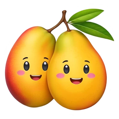 cute emoji-style mango, one half whole and one half sliced, flat design, colorful, minimal shading, high resolution sticker