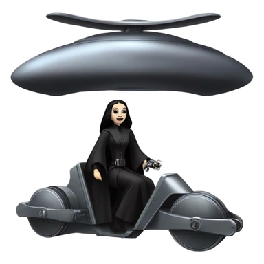 Jedi teen Morticia Addams flying a old Jumpspeeder anti-gravity repulsorlift powered by an imperial speeder steampunk  sticker