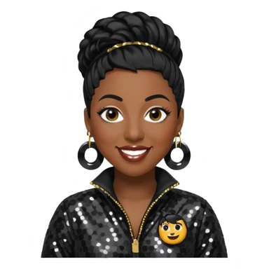 Missy Elliott with black hair, black sequin jumpsuit sticker