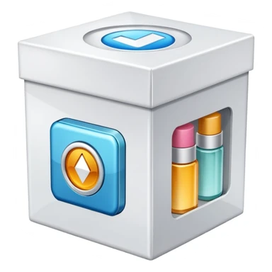 box with beauty products label and a reload icon in right upper corner sticker