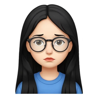 chica cabello largo negro, con lentes que este triste. sticker