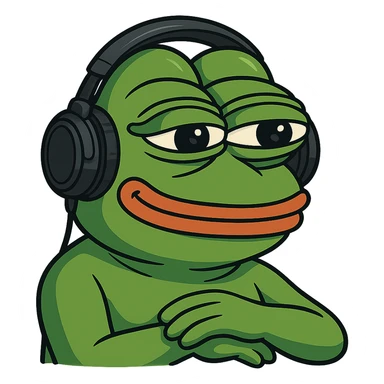 pepe the frog wearing headphones, relaxed and detailed, gpt-image style sticker