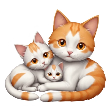 full body of very small + skinny ginger and white kitten with deep orange eyes and triangular shaped face lying down cuddling a grey and white kitten who is a bit bigger than him sticker