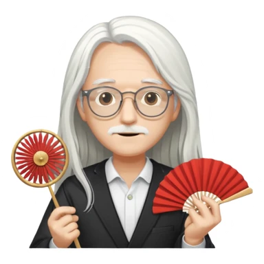 long white haired folding fan holder with glasses sticker