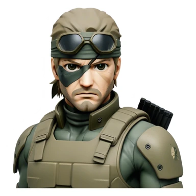 Cinematic Realistic Metal Gear Solid Snake Soldier Portrait, head tilted epicly and inquisitively, showcasing a commanding presence and tactical acumen. His weathered face, intense eyes, and meticulously rendered combat gear in muted earth tones are brought to life with lifelike clarity and dramatic lighting, high shine, epic and awe-inspiring, embodying the covert prowess of a true warrior of the shadows. sticker