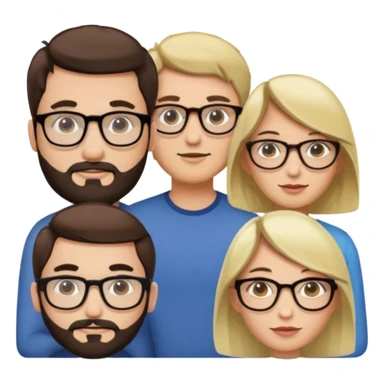 Four people including a man with hair and glasses, a man with a beard and no glasses, a woman with long brown hair and no glasses and a woman with a blonde bob and no glasses sticker