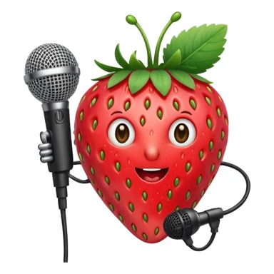 A strawberry holding mic sticker