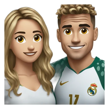 Griezmann showing his girlfriend to ronaldo sticker
