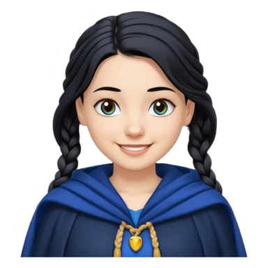 braid black hair, white girl, dark blue cloak, happy smile sticker