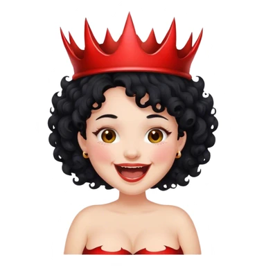 Pregnant fair woman  black curly hair laughing with devil crown  sticker