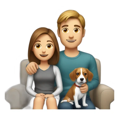 Brown hair White boy and girl with beagle Sit on couch sticker