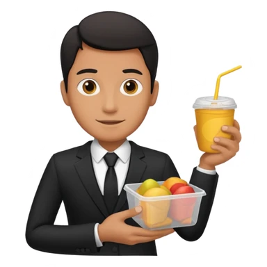 man with suit holding food container sticker