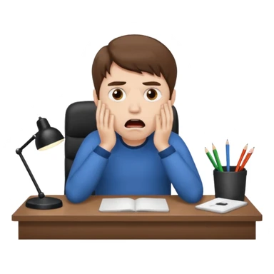 A white man with brown hairs, white skin,   sits at his desk in shock sticker
