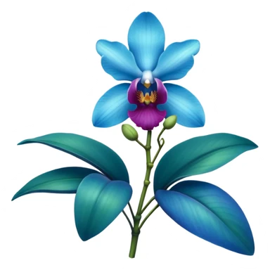 royal blue and cyan orchid with leaves sticker