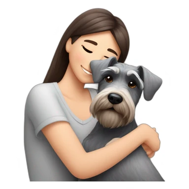 Schnauzer having a really big cuddle on someone’s lap looking up at owners face sticker
