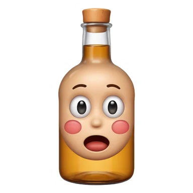 bottle with a round man inside, looking surprised, emoji style sticker