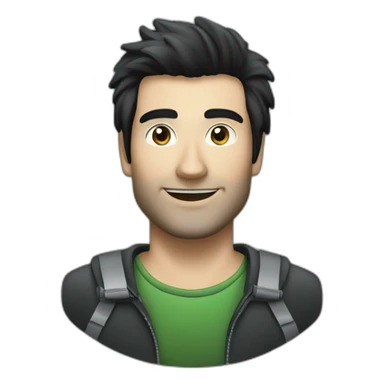 Black-haired man with the car “Skoda Yeti” in dark grey colour sticker