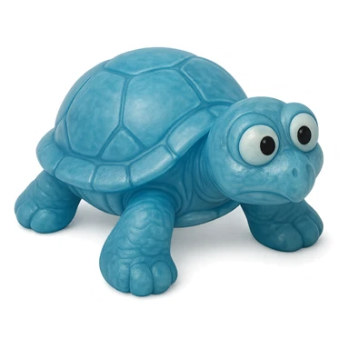 hyper-detailed retro 90's toy style see-through semi-transparent blue plastic turtle with derpy eyes soft plastic soft reflections soft and squishy some cloudiness not shiny highly detailed appealing no tag no background sticker