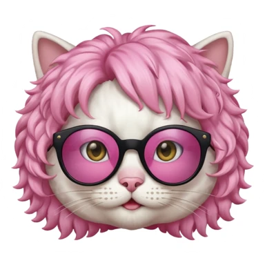 White cat wearing pink curly wig, black sunglasses sticker