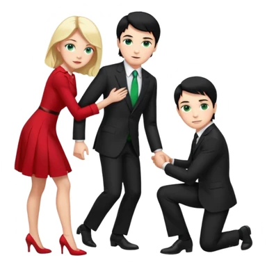 2 Person, prince, upright, black Hair, blue eyes, whole body, Woman, blonde Hair, Green eyes, bending knee, sleveless White Dress, sticker