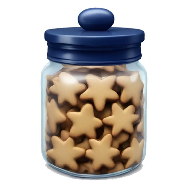 Realistic glass cookie jar with navy blue lid full of gingerbread cookies isolated. sticker