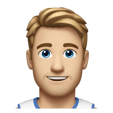 A head and shoulders shot of a 26 year old Caucasian man, with short brown hair,   with blue eyes wearing a t-shirt. sticker