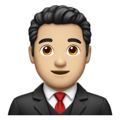 Boss, white skin, black hair, brown eyes, black jacket with red tie. happy sticker
