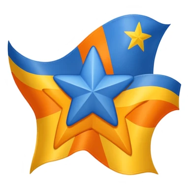  Flag Emoji, as a horizontal duo color, blue on top, orange on the bottom, and in between the two colors, there are 12 small, yellow, 5-pointed stars, running along the border of the two colors. Add one extra 5-pointed yellow star, but make it big, and directly in the middle of the flag. sticker