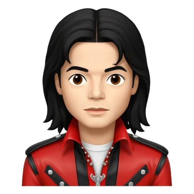 Michael Jackson light skin, long black hair, brown eyes, red and black outfit sticker