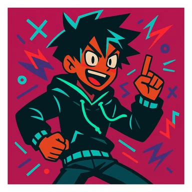 Maretu xydrick, energetic character, neon accents, expressive face, modern illustration sticker