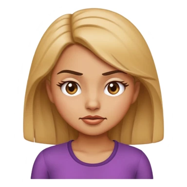 iOS-style cartoon emoji of a sassy girl with a dramatic petty look, head tilted, squinting eyes, playful smirk, one eyebrow raised, hand on hip, expressive and fun sticker