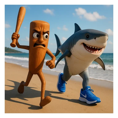 create this image with 4 different emotion to each of them .CREATE ONE WHERE THE ONE WITH THE STICK IS BEATING THE OTHER. AND THE OTHER ONE WITH HAPPY EMOTION 
 sticker