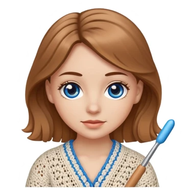White girl with light brown/dark blond long hair and blue eyes who likes to crochet sticker