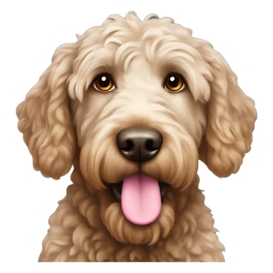 Labradoodle with pink nose sticker